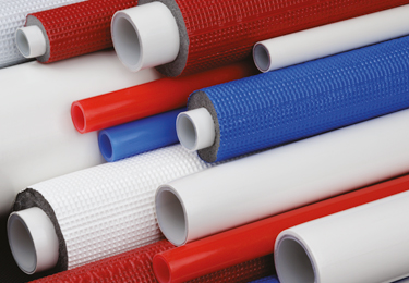 Red, white and blue K-FLEX insulated and uninsulated multilayer pipes in a compact news thumbnail.