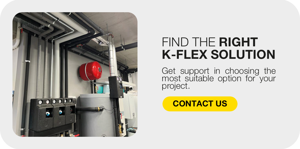 Call-to-action graphic inviting users to find the right K-FLEX solution for pipe insulation projects.
