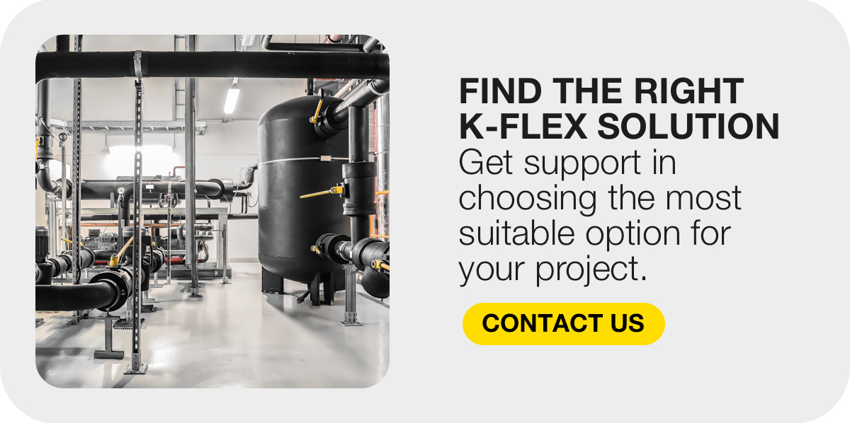 K-FLEX product brochures beside text offering support with insulation product selection.
