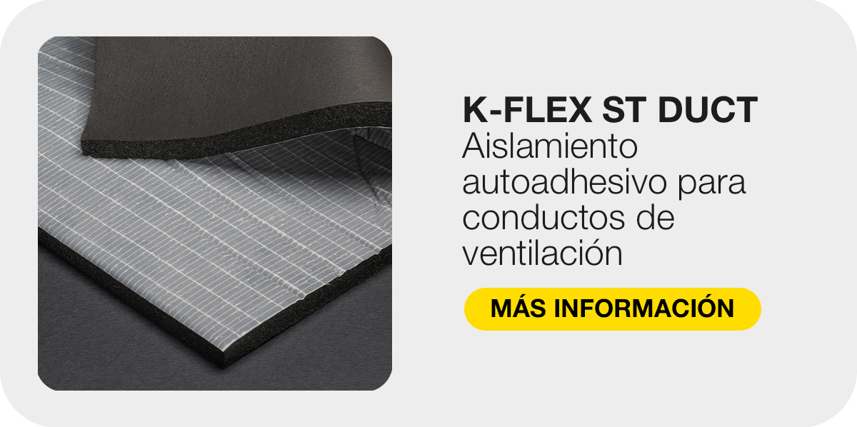 Panel K-FLEX ST Duct con aislamiento autoadhesivo para conductos de ventilación.