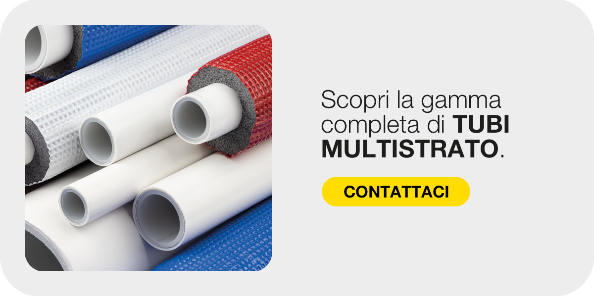 Banner K-FLEX con tubi multistrato nudi e isolati e invito a scoprire la gamma completa