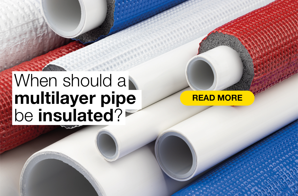Multilayer pipes with red, blue and white thermal insulation, illustrating when pipe insulation is required.