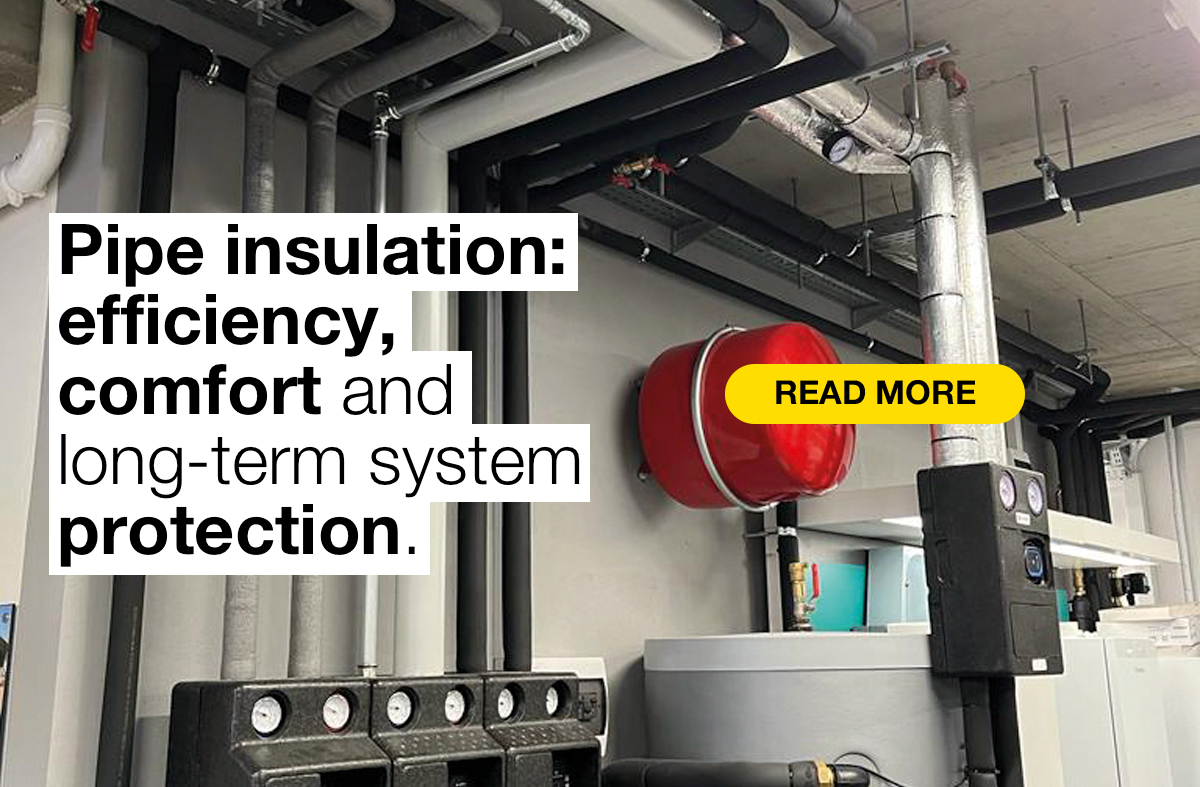 News graphic about pipe insulation for efficiency, comfort and long-term system protection.