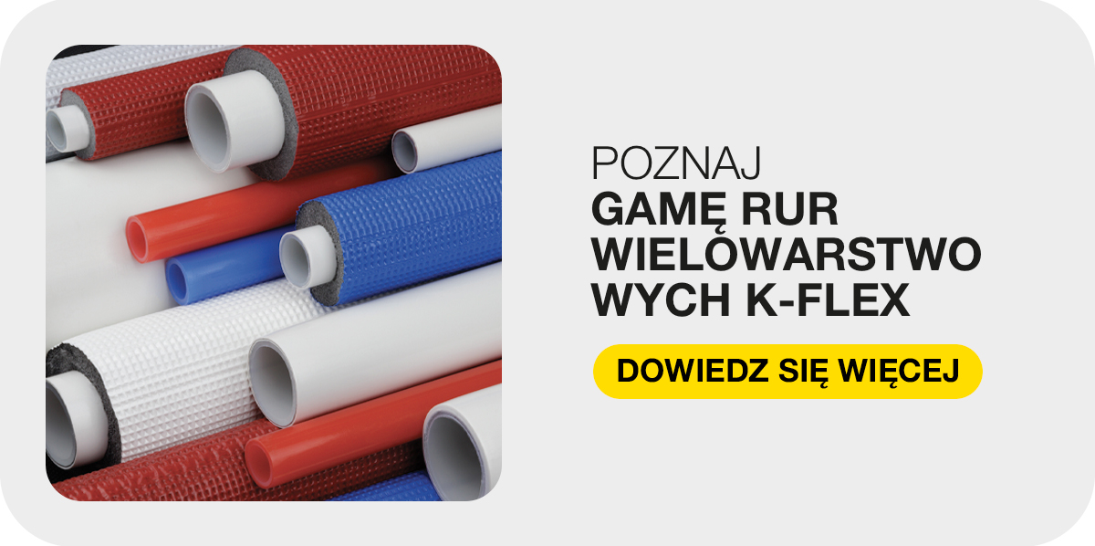 Czerwone, niebieskie i białe rury wielowarstwowe K-FLEX z warstwą izolacyjną.